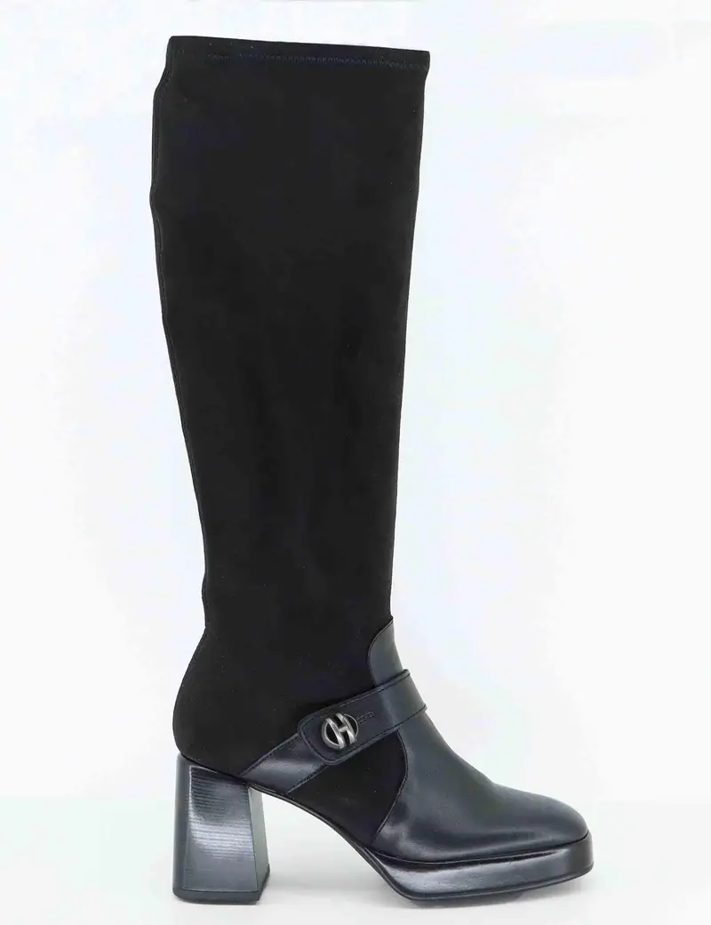 Stivali in pelle e tessuto nero Donna HI254374 C004