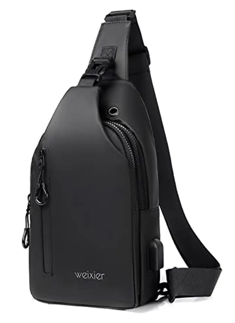 Hjkiopc Zaino Monospalla, Borsa Monospalla Uomo Impermeabile Spalla Sling Bag Piccolo Crossbody Bag Borse Petto con Porta di Ricarica USB per Trekking Viaggi Lavoro Scolastici(B-Nero)