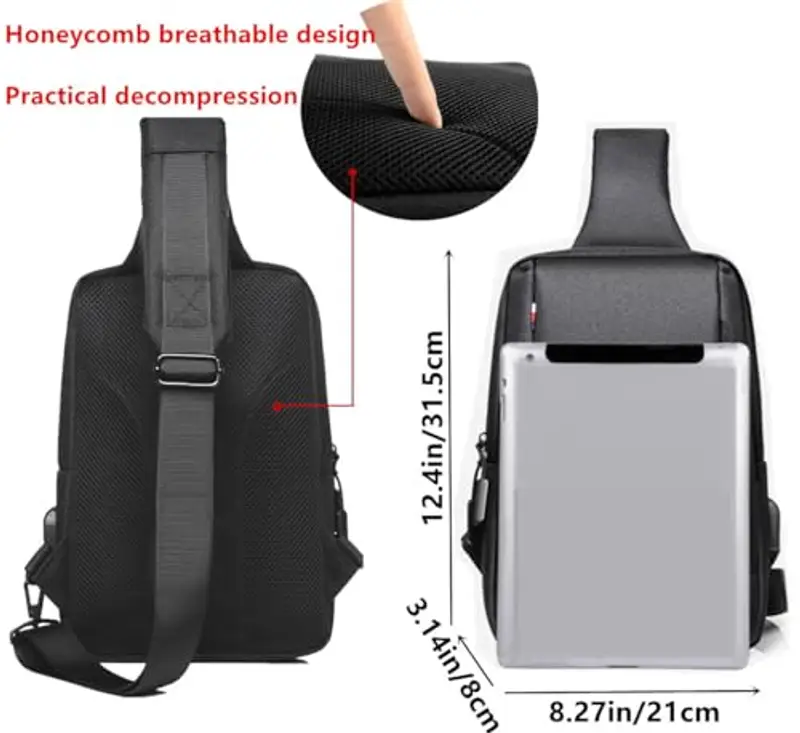 Hjkiopc Zaino Monospalla Uomo, zainetto uomo piccolo, monospalla uomo con Porta di Ricarica USB per Trekking Viaggi miniatura 2