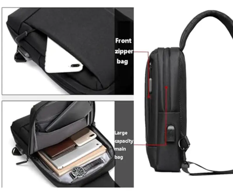 Hjkiopc Zaino Monospalla Uomo, zainetto uomo piccolo, monospalla uomo con Porta di Ricarica USB per Trekking Viaggi miniatura 3