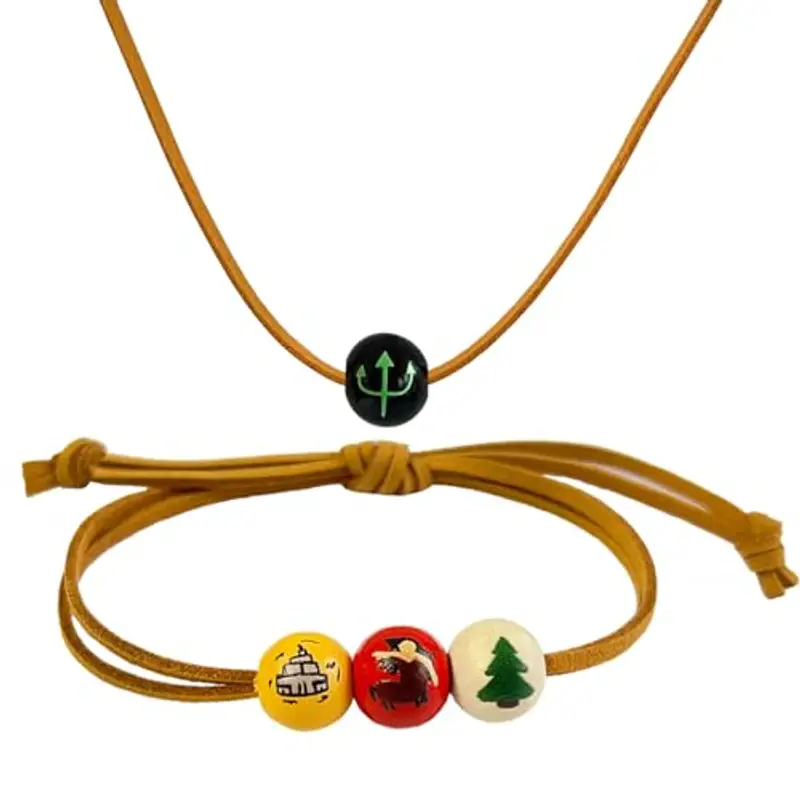 HJYZY Camp Half Blood Percy Collana Anas Braccialetto di perline di legno Mitologia greca Olympians Dei Accessori per i fan 2 pezzi, 1, Legno, Nessuna pietra preziosa