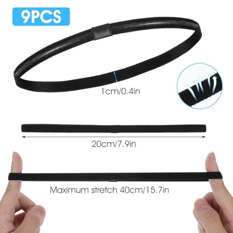 HJZHII 9 fasce elastiche per capelli, sportive, sottili, da donna, nere, per sport, bambini, antiscivolo, per yoga miniatura 2