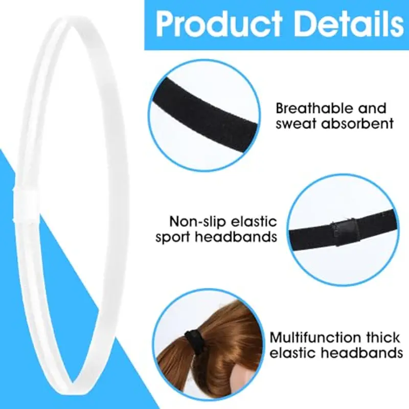 HJZHII 9 fasce elastiche per capelli, sportive, sottili, da donna, nere, per sport, bambini, antiscivolo, per yoga miniatura 3