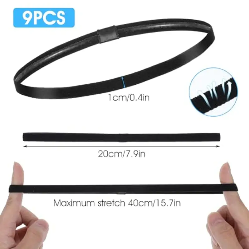 HJZHII 9 Pezzi fascia per capelli uomo, fascetta elastico capelli uomo, cerchietto fascette basket Donna per Sport miniatura 2