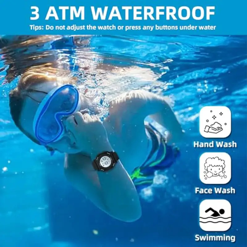 HMJIA Orologio Bambino Ragazzo 3ATM Impermeabile Orologio Digitale Bambino da Polso Sportivo con Sveglia Cronometro Luce LED Data Orologio BambinI per Ragazzi Adolescenti (Nero) miniatura 3