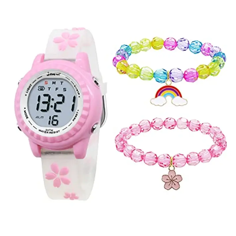 HMJIA Orologio da polso 3D, per bambini, ragazzi e ragazze, impermeabile fino a 3 ATM, con sveglia/data/cronometro/LED (Led Sakura Bianco) miniatura 2