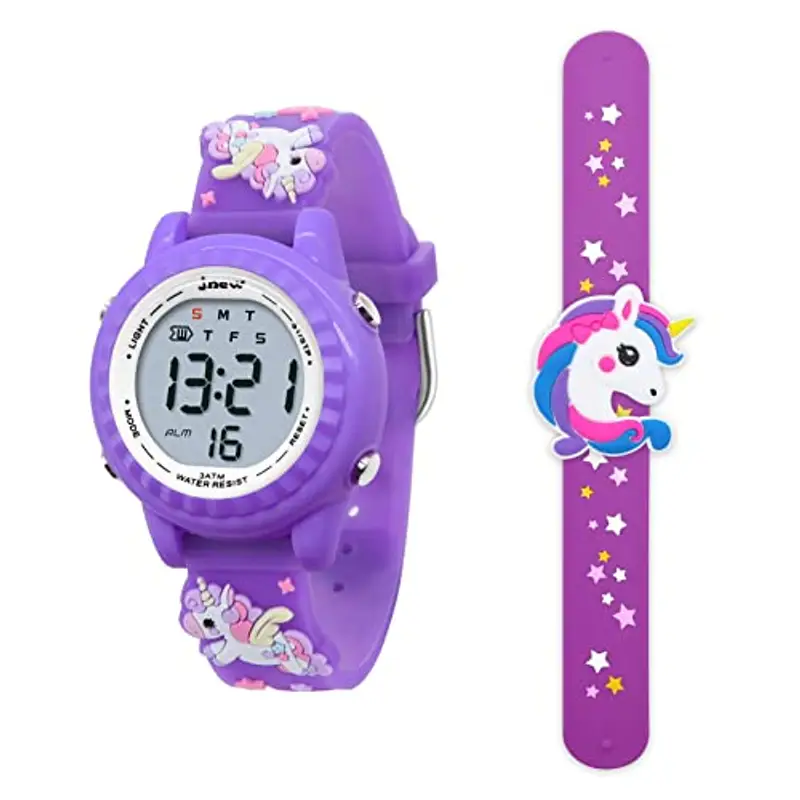 HMJIA Orologio da polso 3D, per bambini, ragazzi e ragazze, impermeabile fino a 3 ATM, con sveglia/data/cronometro/LED (Unicorno Viola) miniatura 2