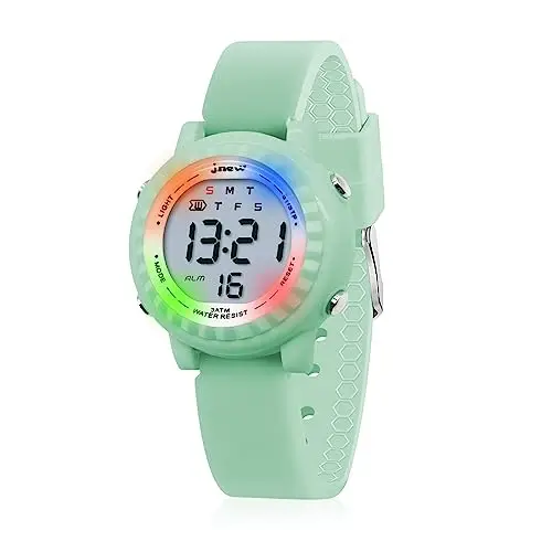 HMJIA Orologio per bambini Digita 3 ATM, impermeabile con allarme, cronometro lampeggiante, luci posteriori, cinturino