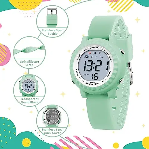 HMJIA Orologio per bambini Digita 3 ATM, impermeabile con allarme, cronometro lampeggiante, luci posteriori, cinturino miniatura 3