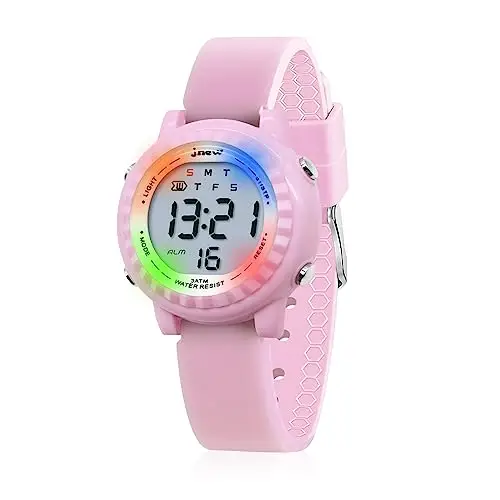 HMJIA Orologio per bambini Digita 3 ATM, impermeabile con allarme, cronometro lampeggiante, luci posteriori, cinturino