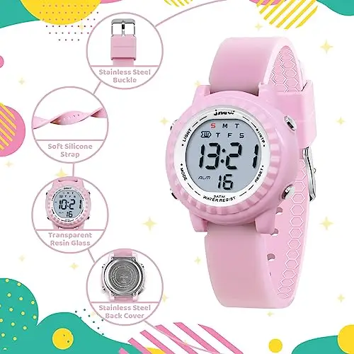 HMJIA Orologio per bambini Digita 3 ATM, impermeabile con allarme, cronometro lampeggiante, luci posteriori, cinturino miniatura 3