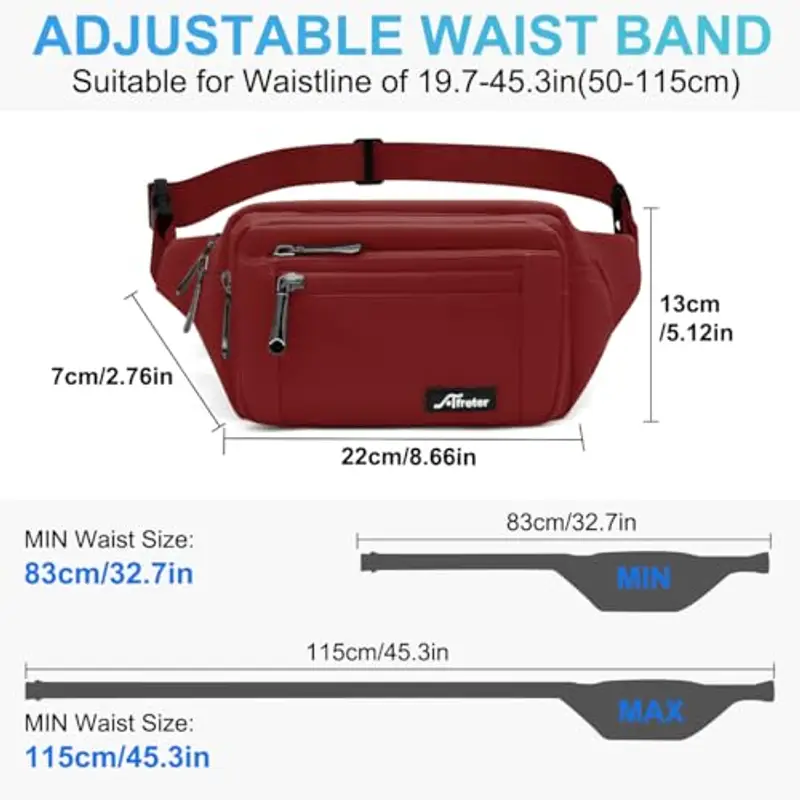 HNOOM Borsa a banana da uomo e donna, multitasche, borsa a cintura, impermeabile, borsa da viaggio, con custodia antipioggia, borsa a banana grande per passeggiate, arrampicate, viaggi, escursionismo miniatura 2