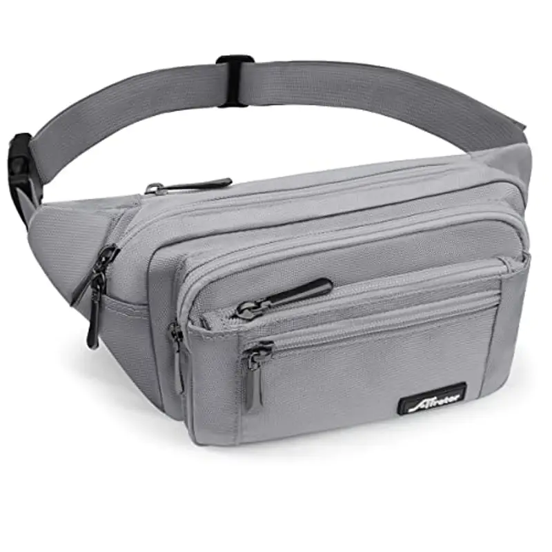 HNOOM Marsupio Sportivo con 5 Tasche, Marsupio alla moda con parapioggia, Marsupio Uomo Lavoro Grande, Marsupio Donna in nylon per Esterno, Sport, Viaggi, Jogging, Addestramento del cane (Grigio)