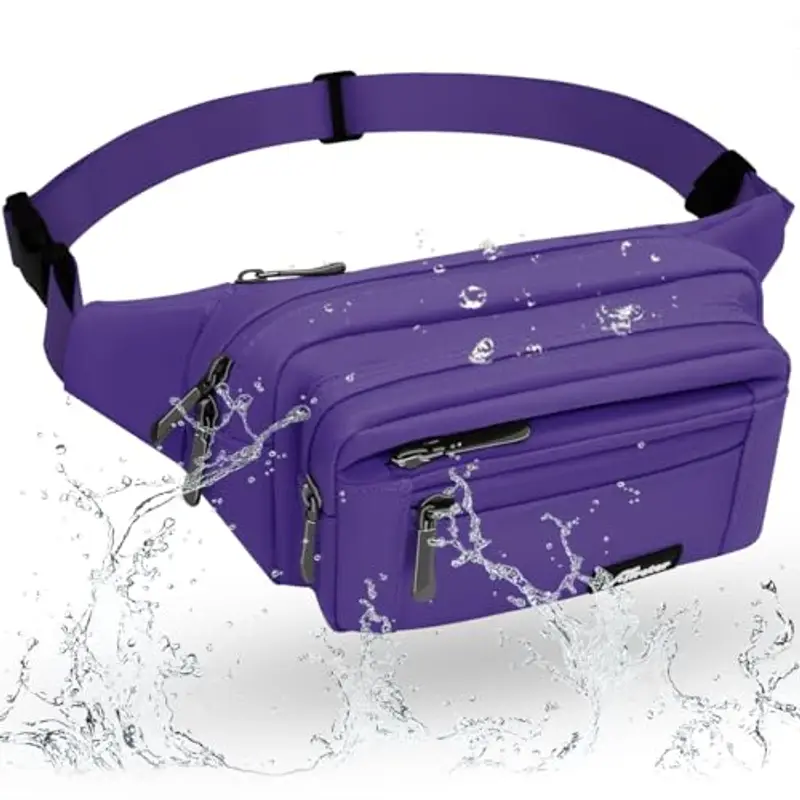 HNOOM Marsupio Sportivo con 5 Tasche, Marsupio alla moda con parapioggia, Marsupio Uomo Lavoro Grande, Marsupio Donna in nylon per Esterno, Sport, Viaggi, Jogging, Addestramento del cane (Viola -1)
