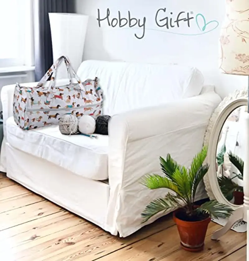 Hobby Gift Esclusiva borsa per maglieria, custodia per progetti, custodia da viaggio porta filati, borsa per uncinetto 16 x 43 x 19 cm, Bassotto Tedesco miniatura 3