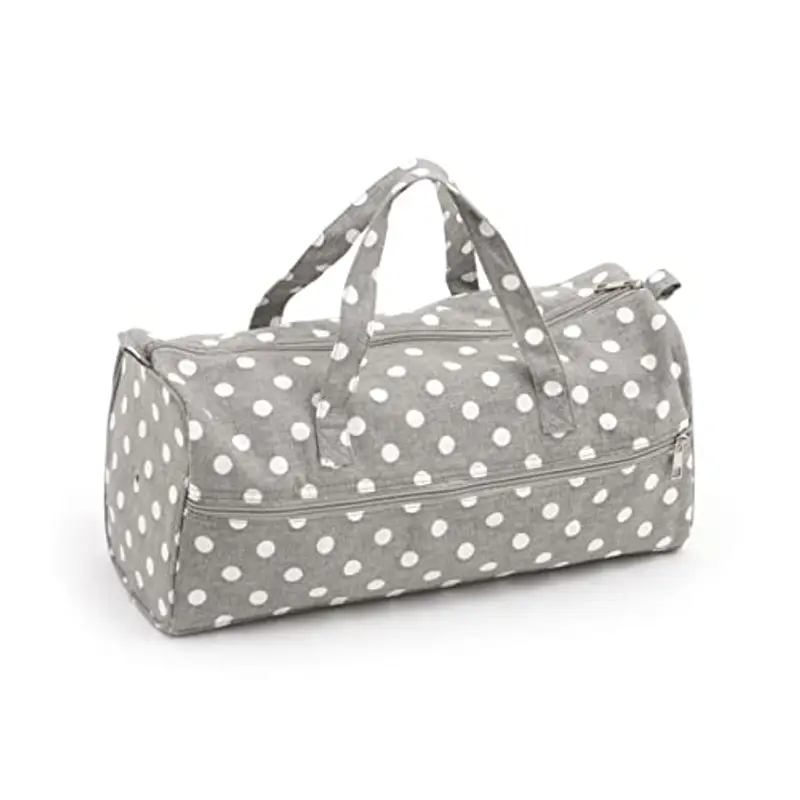 Hobby Gift Esclusiva borsa per maglieria, custodia per progetti, custodia da viaggio porta filati, borsa per uncinetto 16 x 43 x 19 cm, pois grigi