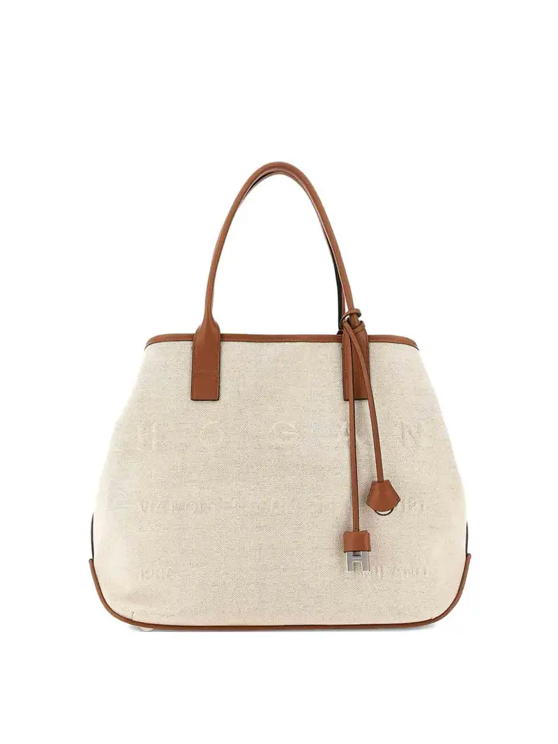 Borsa tote media in tela con scritta Bianco