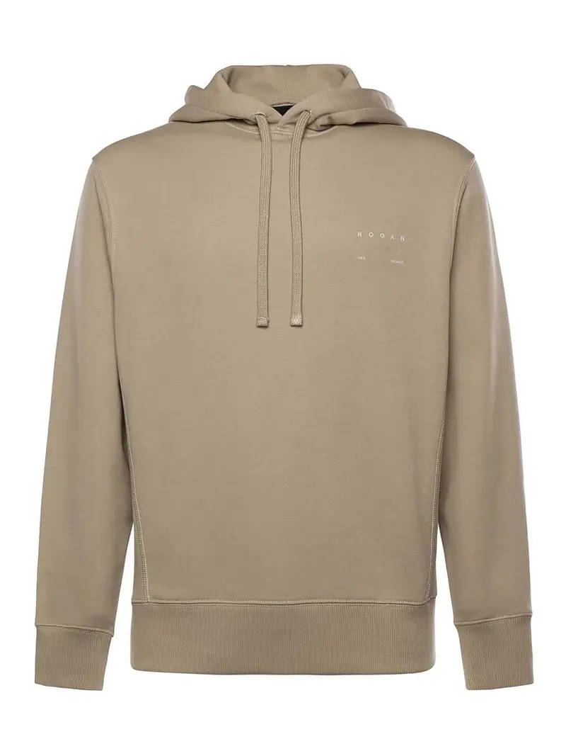 Felpa In Cotone Con Logo Beige