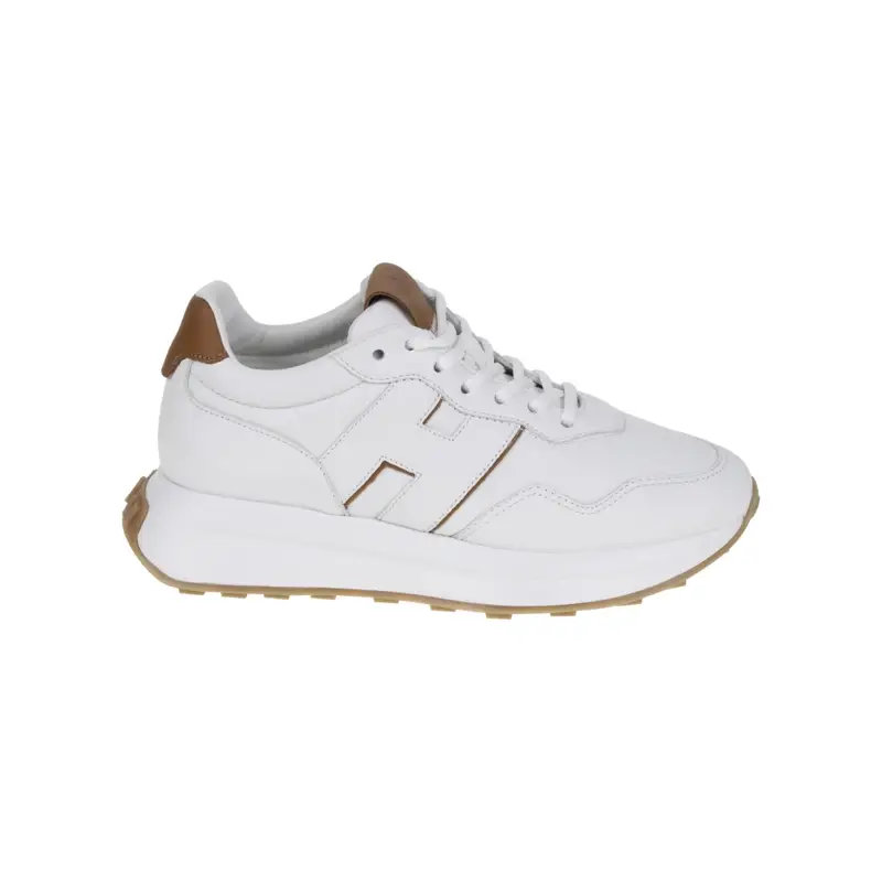 scarpe uomo runningh641 in pelle bianca e cuoio