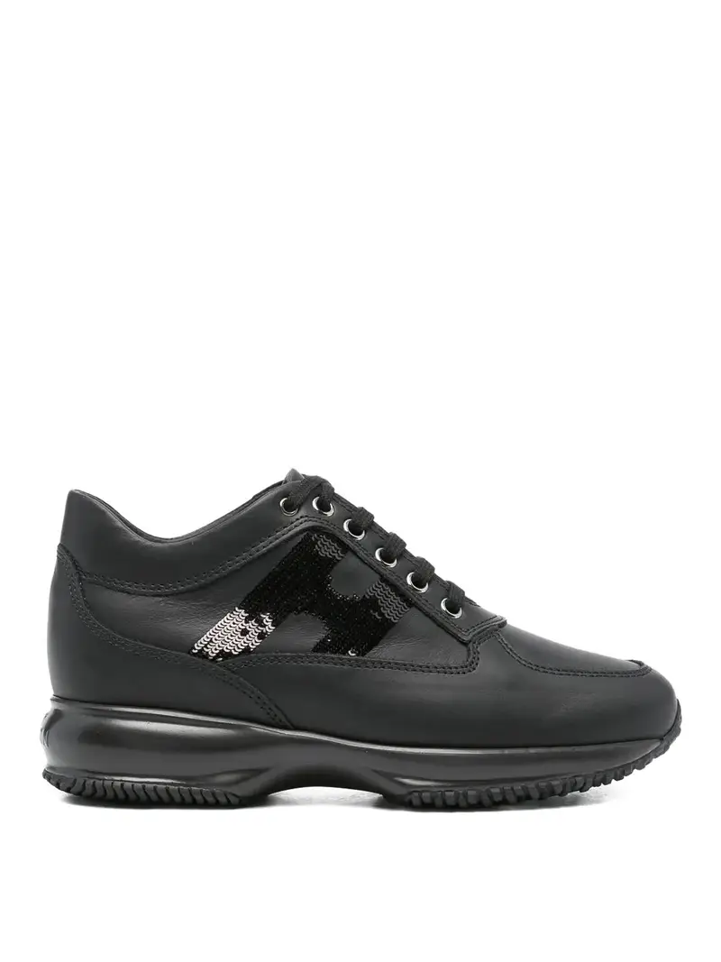 Sneaker in pelle di paillettes interattive Nero