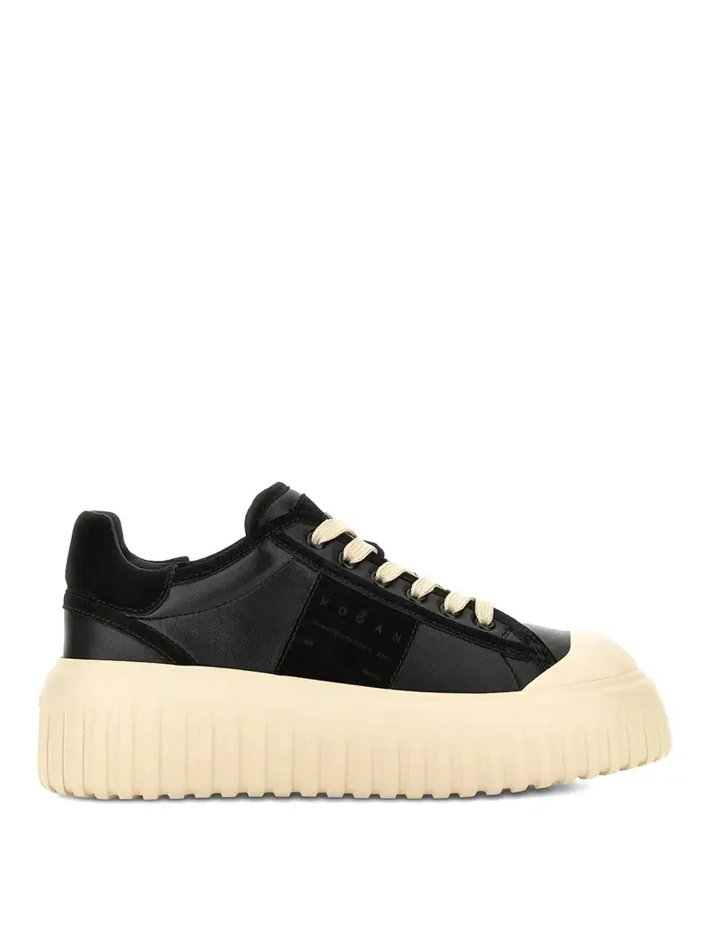 Sneaker in pelle nappa e pelle scamosciata Beige