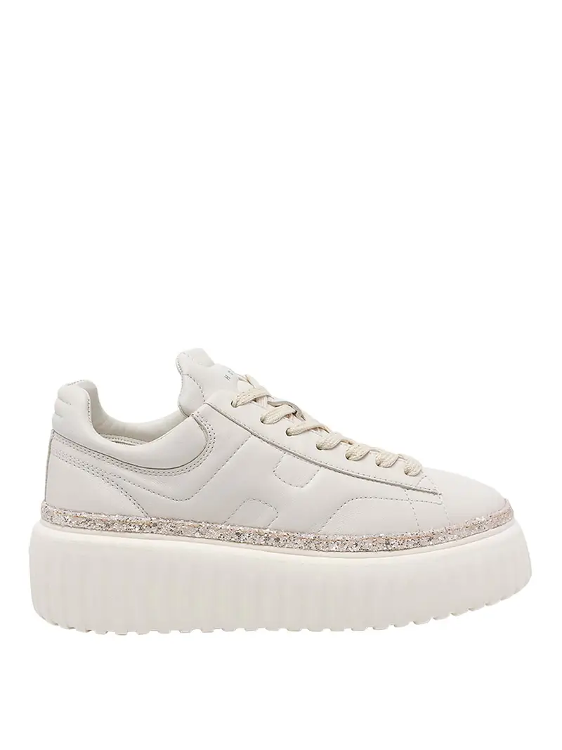 Sneakers con plateau e strisce ad H Beige