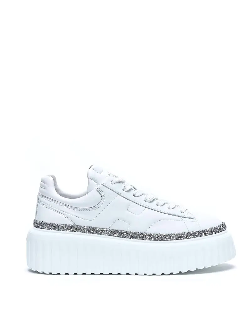Sneakers con plateau e strisce ad H Bianco