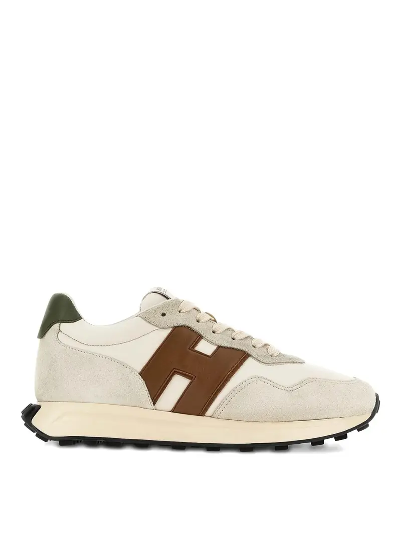 Sneakers H601 In Pelle Marrone/Verde/Beige