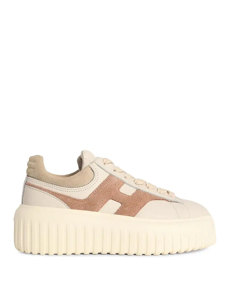 Sneakers in pelle beige a righe