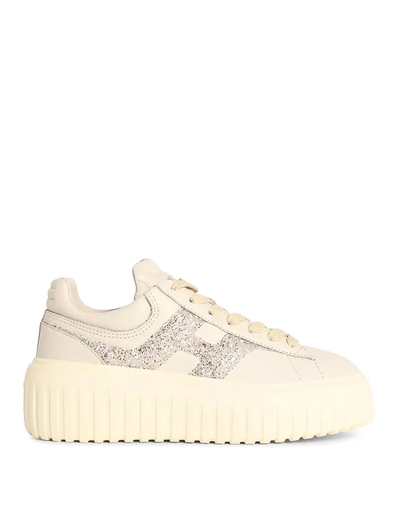 Sneakers in pelle bianca con strisce H Bianco