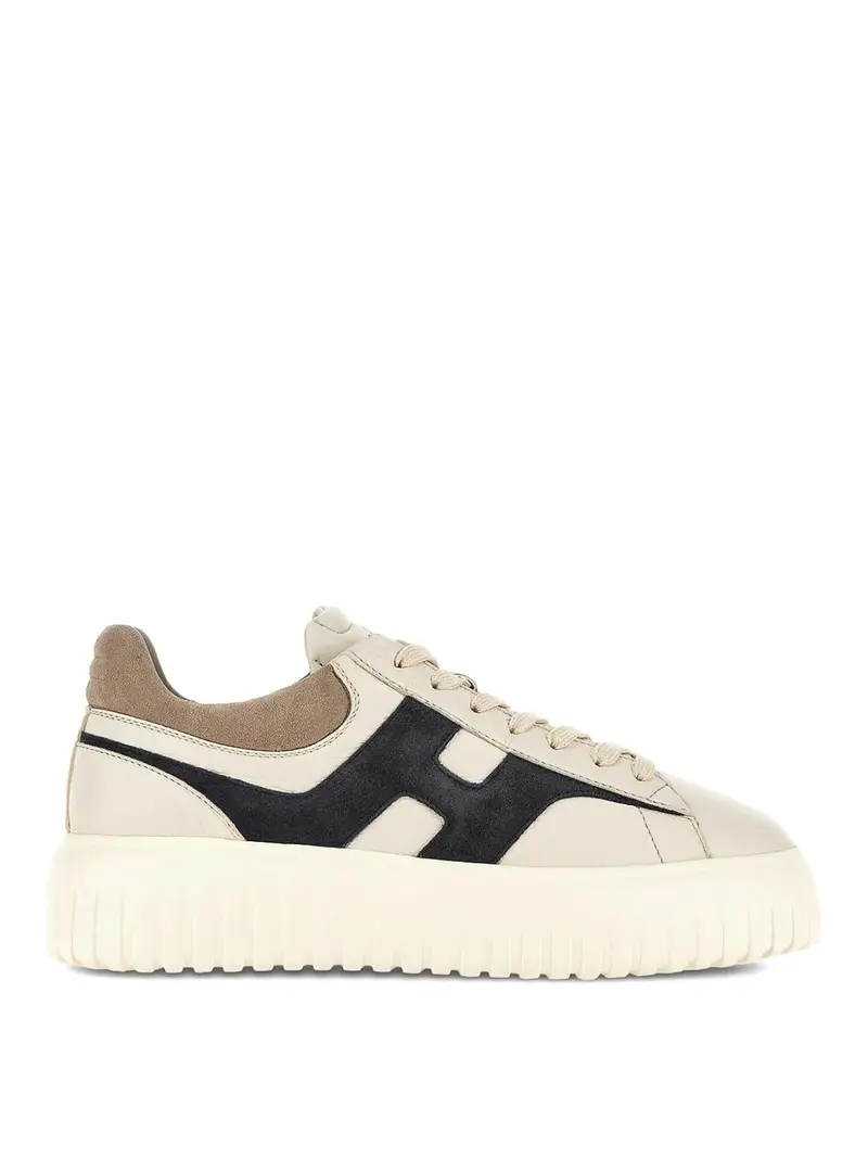 Sneakers in pelle con strisce H Beige