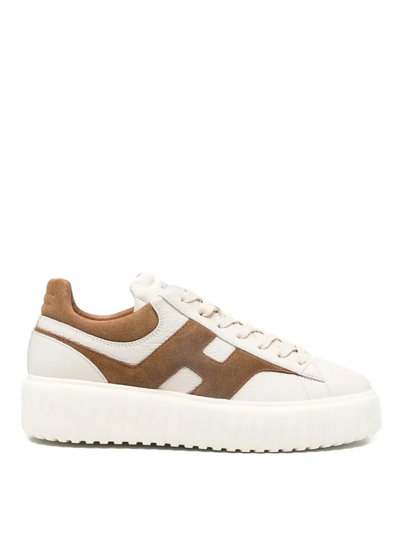 Sneakers in pelle con strisce H Beige