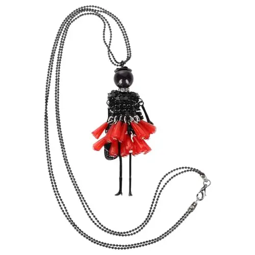 Holibanna Collana Lunga Rossa Con Ciondolo a Forma Di Bambola in Cristallo Per Ragazze Regalo Perfetto Per Occasioni