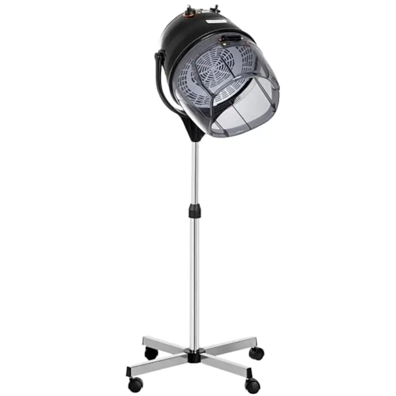HOMCOM Casco Asciugacapelli 1180W ad Altezza Regolabile, Casco per Capelli con Timer 60 Minuti e Ruote Girevoli, in PP, PC e Acciaio, 65x65x115-165 cm, Nero
