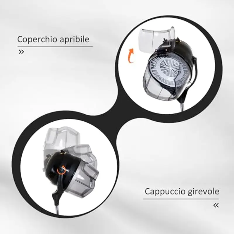 HOMCOM Casco Asciugacapelli 1180W ad Altezza Regolabile, Casco per Capelli con Timer 60 Minuti e Ruote Girevoli, in PP, PC e Acciaio, 65x65x115-165 cm, Nero miniatura 3