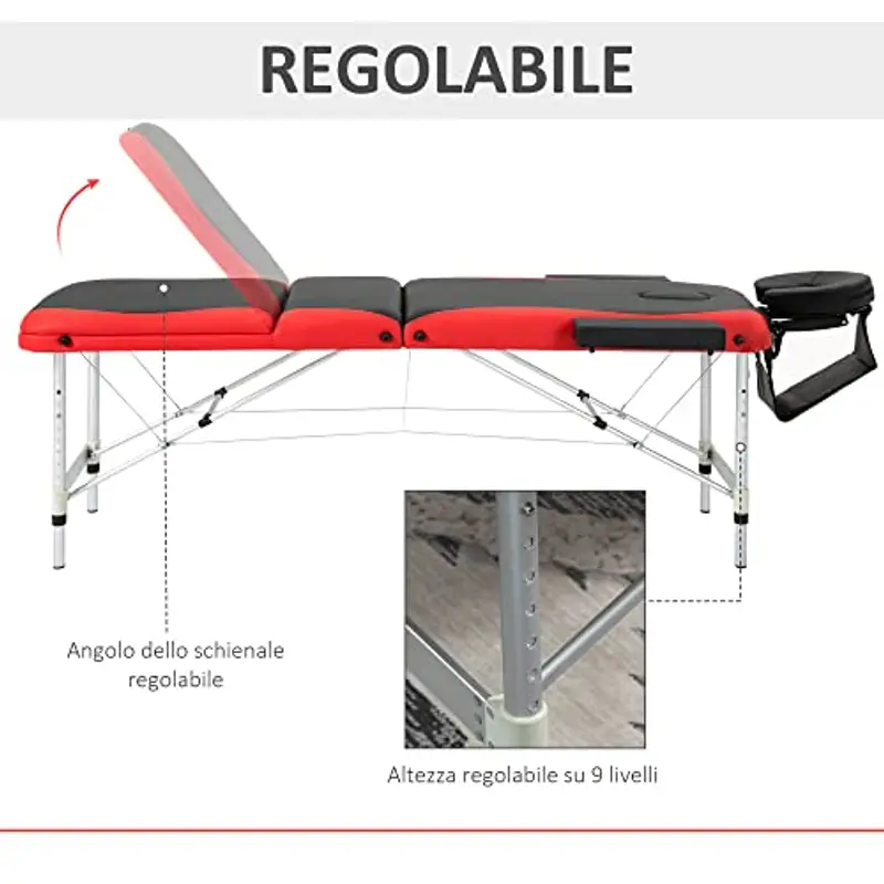 HOMCOM Lettino da Massaggio Pieghevole ad Altezza Regolabile, Lettino Professionale per Massaggi in Alluminio e miniatura 3