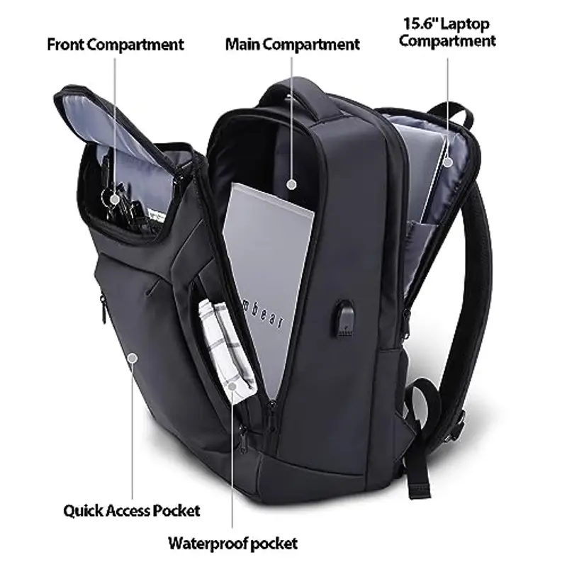 HOMIEE Zaino Antifurto Uomo Zaino Porta PC 15.6 Pollici Zainetto Scuola Ufficio Lavoro Affari Universita Impermeabile Zaini da Donna Uomo con Porta USB per Viaggio Viaggiare Aereo miniatura 3