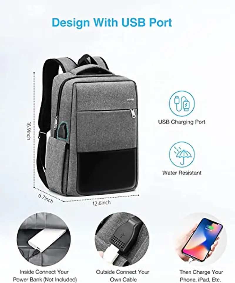 HOMIEE Zaino PC Portatili, Zaino Antifurto Impermeabile con Porta USB, Zaino per Computer Affari da 15.6 Pollici Notebook, Zaino Lavoro Uomo Donna per Casual Scuola Viaggio miniatura 2