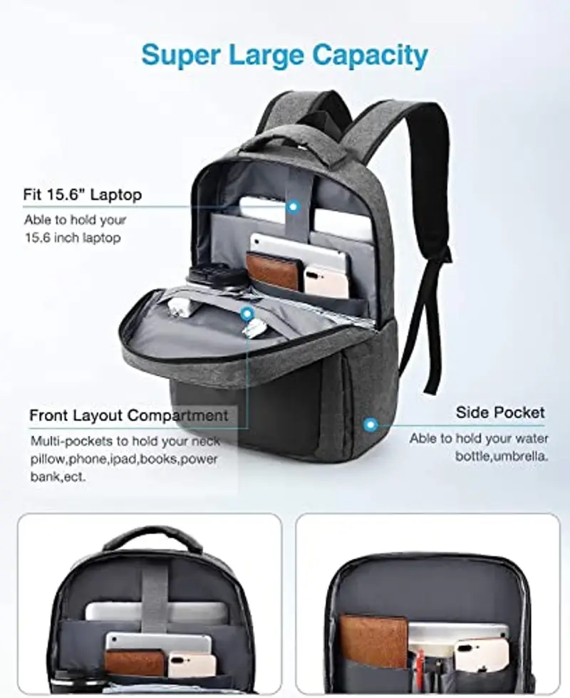 HOMIEE Zaino PC Portatili, Zaino Antifurto Impermeabile con Porta USB, Zaino per Computer Affari da 15.6 Pollici Notebook, Zaino Lavoro Uomo Donna per Casual Scuola Viaggio miniatura 3