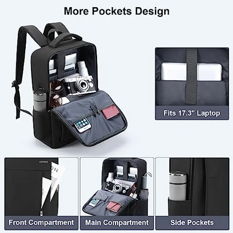 HOMIEE Zaino Porta PC 17 Pollici Zaini da Viaggio Uomo Lavoro Ufficio Scuola Bagaglio a Mano per Aereo EasyJet Wizzair Zainetto Laptop Notebook Computer Portatile Donna Unisex miniatura 2