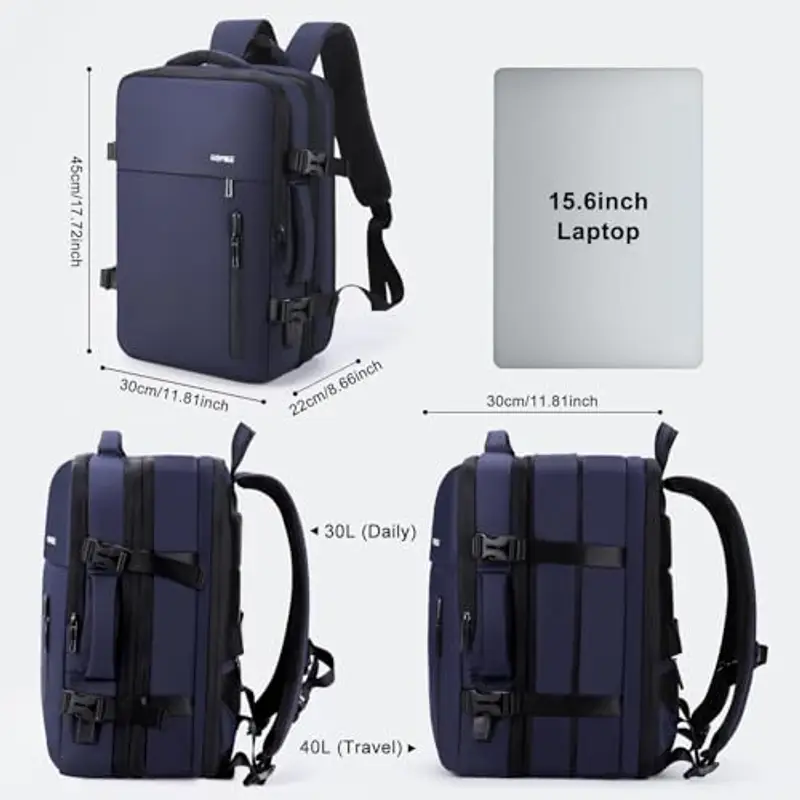 HOMIEE Zaino Uomo Viaggio Aereo 40L Antifurto Impermeabile Con USB - Per Laptop, Lavoro, College, Università, Scuola, Viaggi - Unisex miniatura 2
