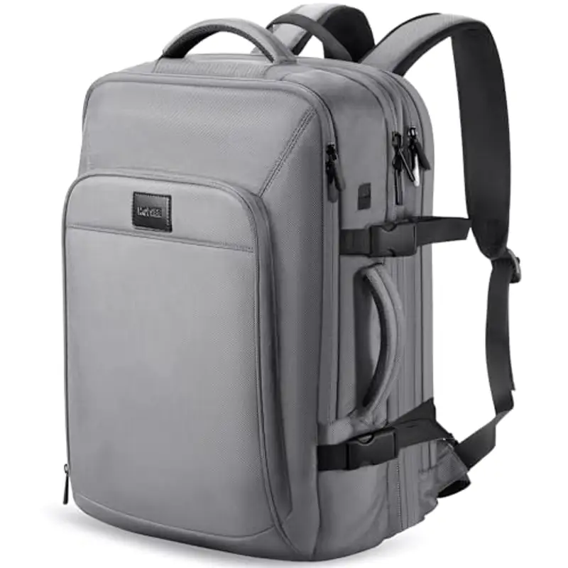 HOMIEE Zaino Viaggio Uomo 50L Zaino Aereo Valigia Bagaglio a Mano Borse Cabina Zaini Port PC 18 Pollici Espandibile Impermeabile Zainetto per Laptop Università Lavoro d'affari (Grigio)