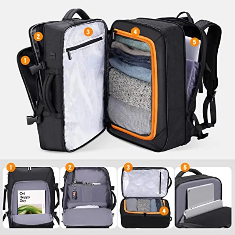 HOMIEE Zaino Viaggio Uomo 50L Zaino Aereo Valigia Bagaglio a Mano Borse Cabina Zaini Port PC 18 Pollici Espandibile Impermeabile Zainetto per Laptop Università Lavoro d'affari (Nero) miniatura 3