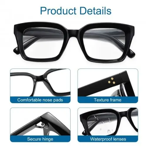 Homirty Occhiali Luce Blu Uomo e Donna, Montatura per Occhiali con Lenti Trasparenti, Cornice Quadrata Occhiali miniatura 3