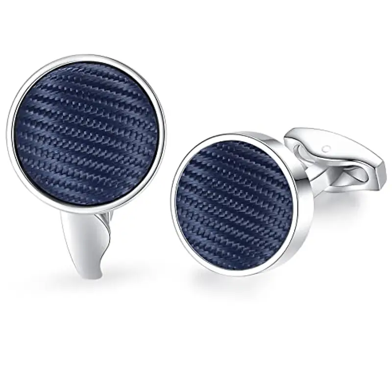 HONEY BEAR Rotondo gemelli per uomo - Nylon Tessuto modello a righe acciaio inox per regalo di nozze business (Blu marino)