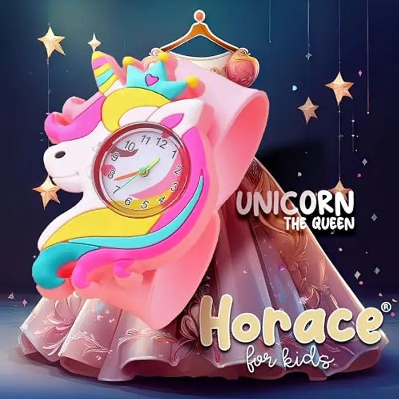 HORACE for Kids - Orologio per bambini e bambine, simpatici animali colorati, cinturino regolabile e pieghevole, batteria di ricambio (L'Unicorno) miniatura 2