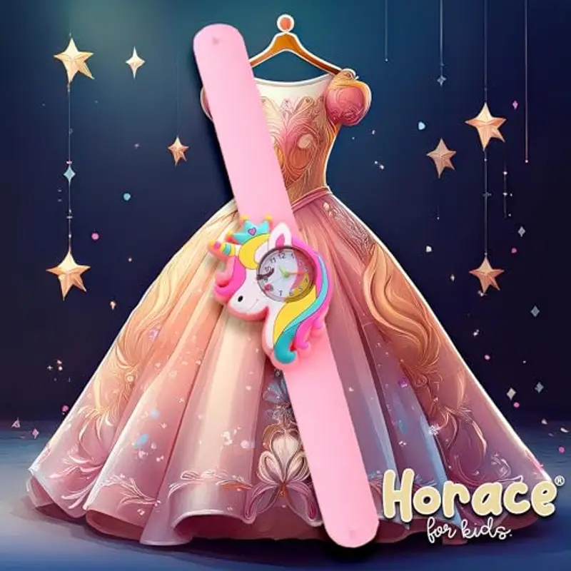 HORACE for Kids - Orologio per bambini e bambine, simpatici animali colorati, cinturino regolabile e pieghevole, batteria di ricambio (L'Unicorno) miniatura 3