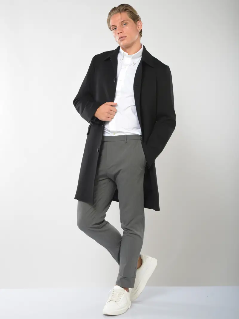 cappotto da uomo Hosio in jersey collo camicia NERO miniatura 2