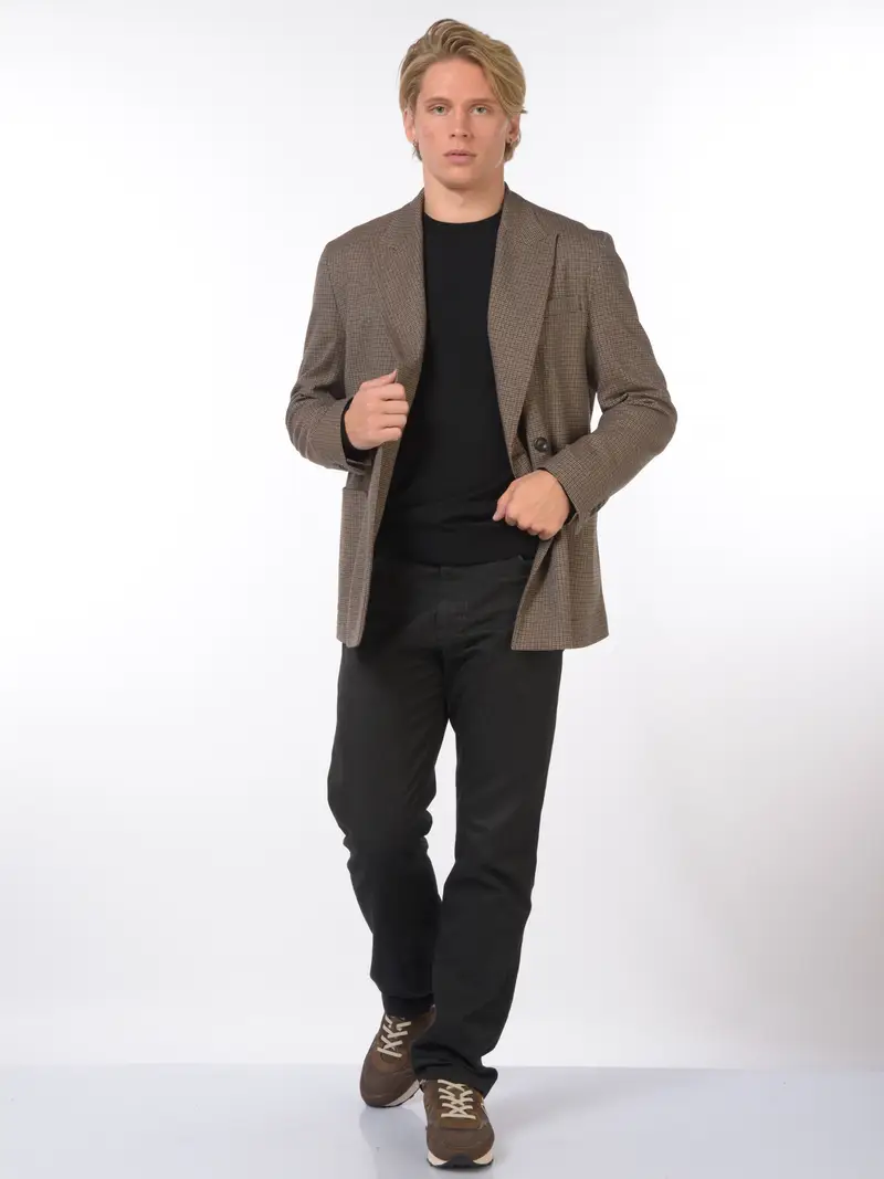 giacca da uomo Hosio doppiopetto a quadri MARRON miniatura 2