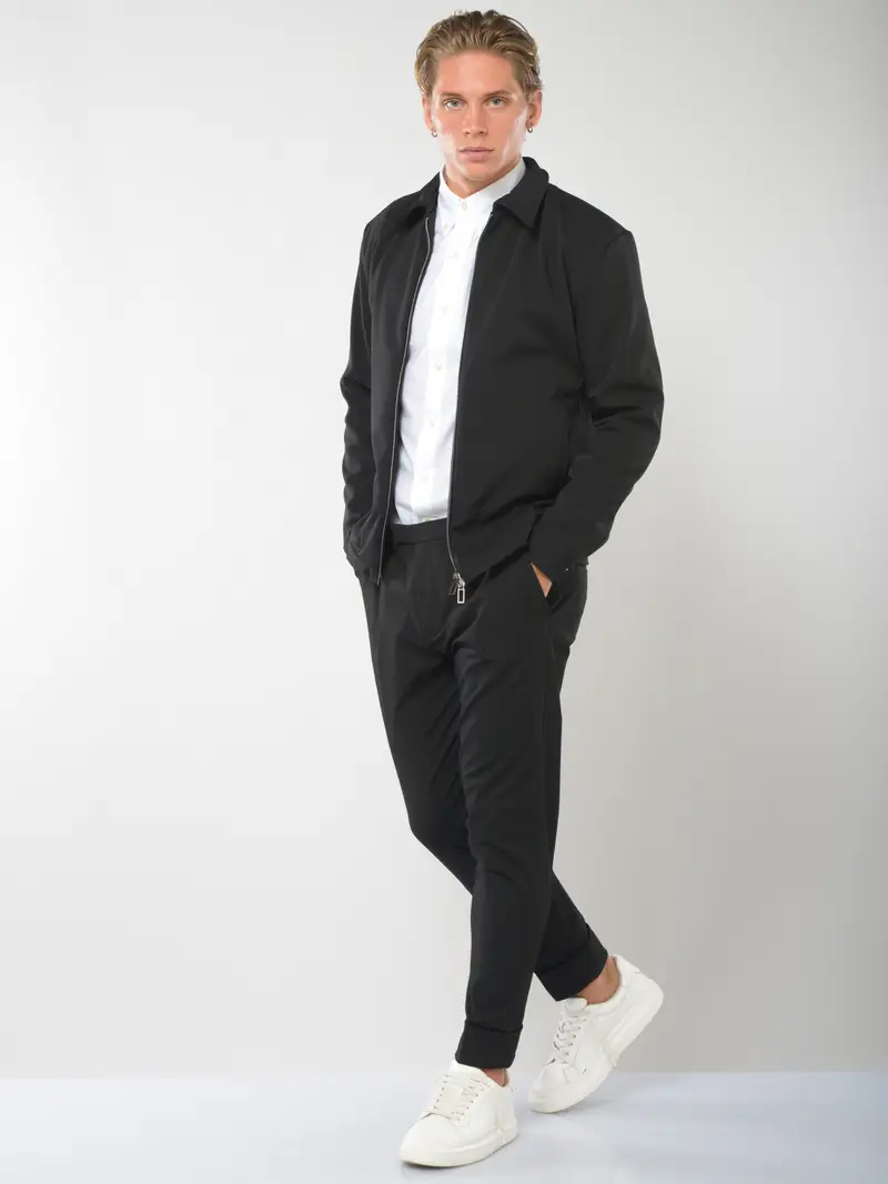 giubbino da uomo Hosio in materiale tecnico collo a camicia NERO miniatura 2